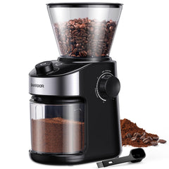 SHARDOR front view of black grinder showing compact design and controls for efficient brewing