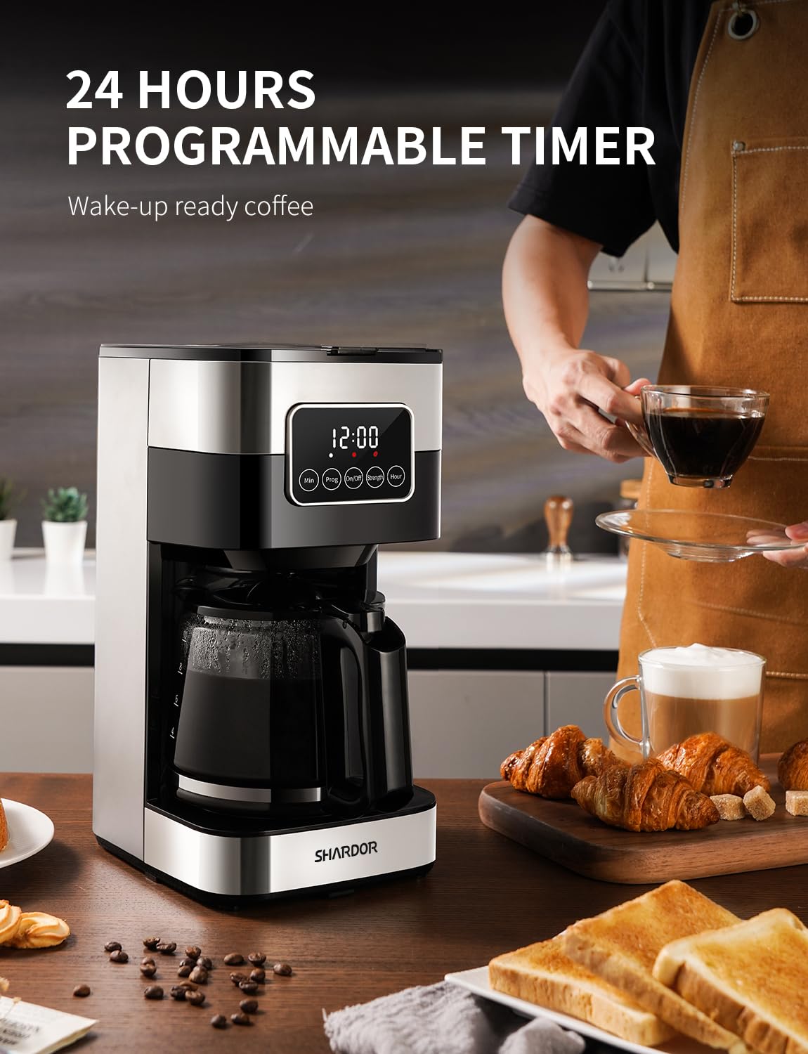 SHARDOR glass carafe on warming plate keeping coffee hot for two hours benefit consistent temperature