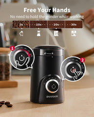 SHARDOR in use grinding coffee beans quickly with low-noise benefit