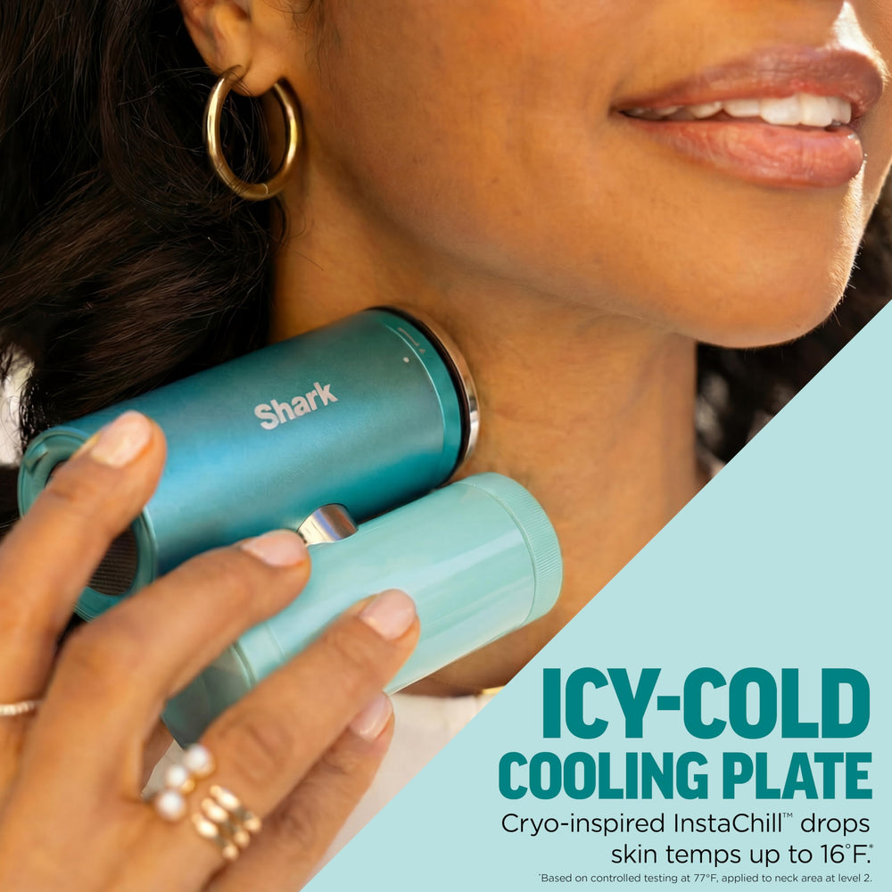 Shark ChillPill in tabletop mode on a desk offering convenient hands-free cooling
