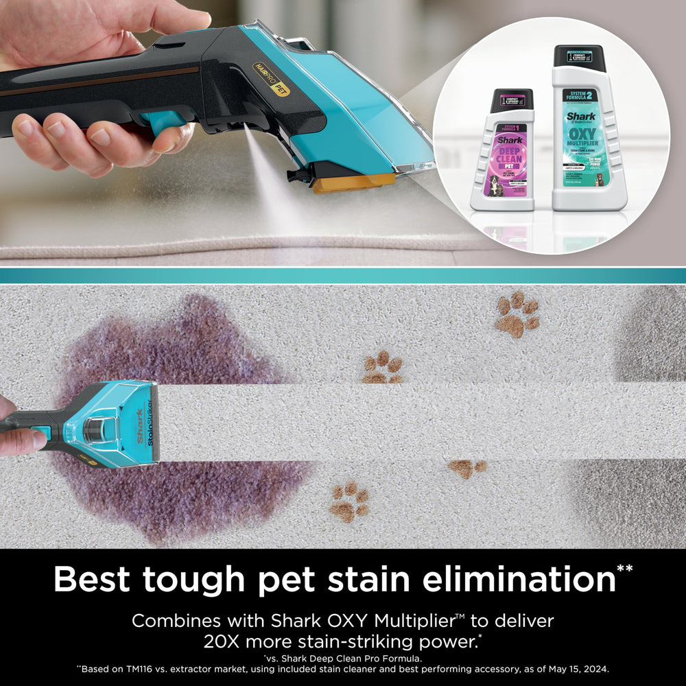 Shark OXY Multiplier label close-up showing active booster for stronger stain removal