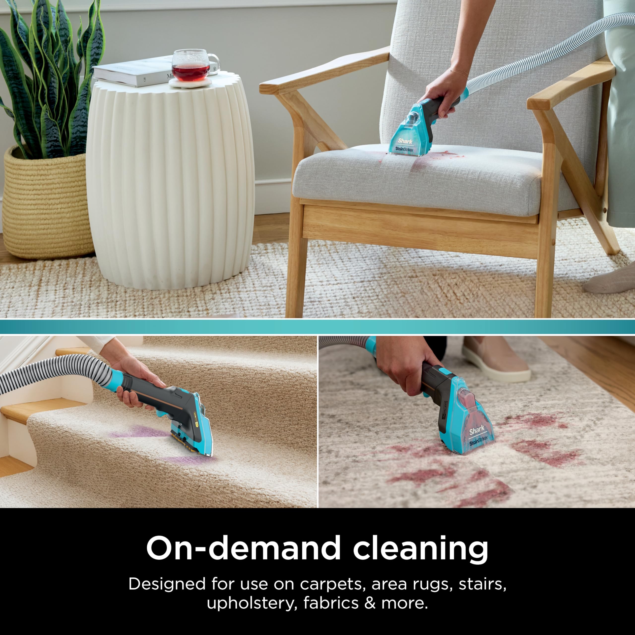 Shark solution being applied with portable cleaner showing faster stain-lift performance