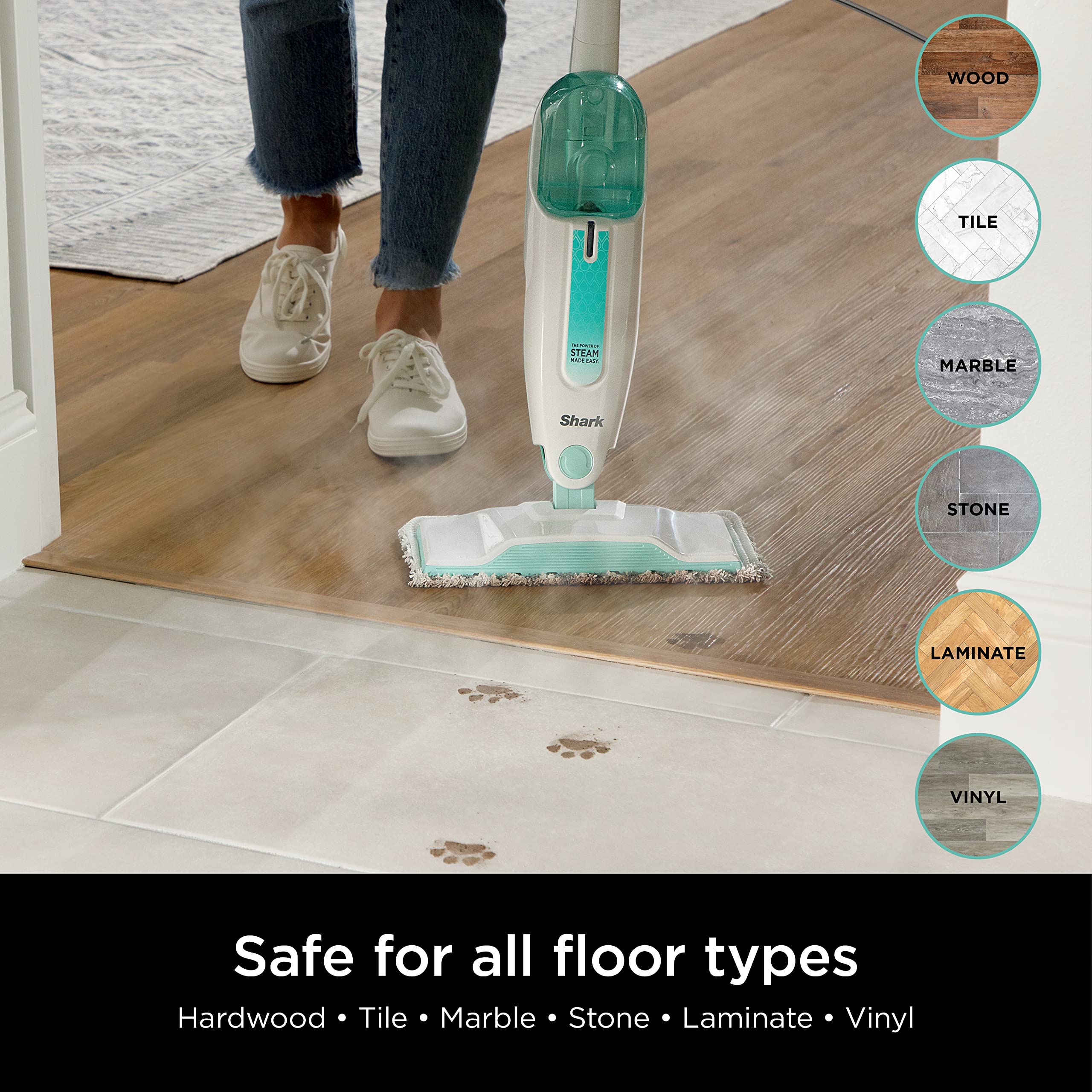 Shark S1000 steaming on sealed hardwood to lift dirt without chemicals