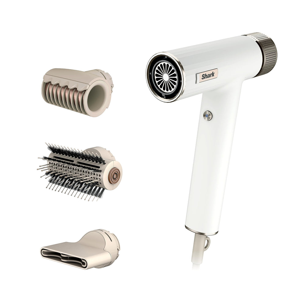 Shark SpeedStyle front view showing compact dryer and sleek finish benefit