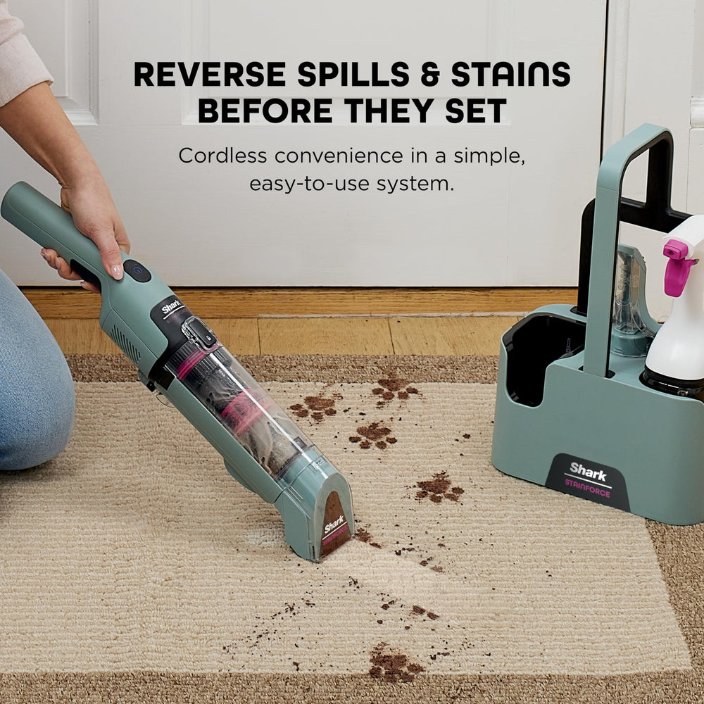 Shark StainForce cleaning a car seat showing cordless convenience for vehicle interiors
