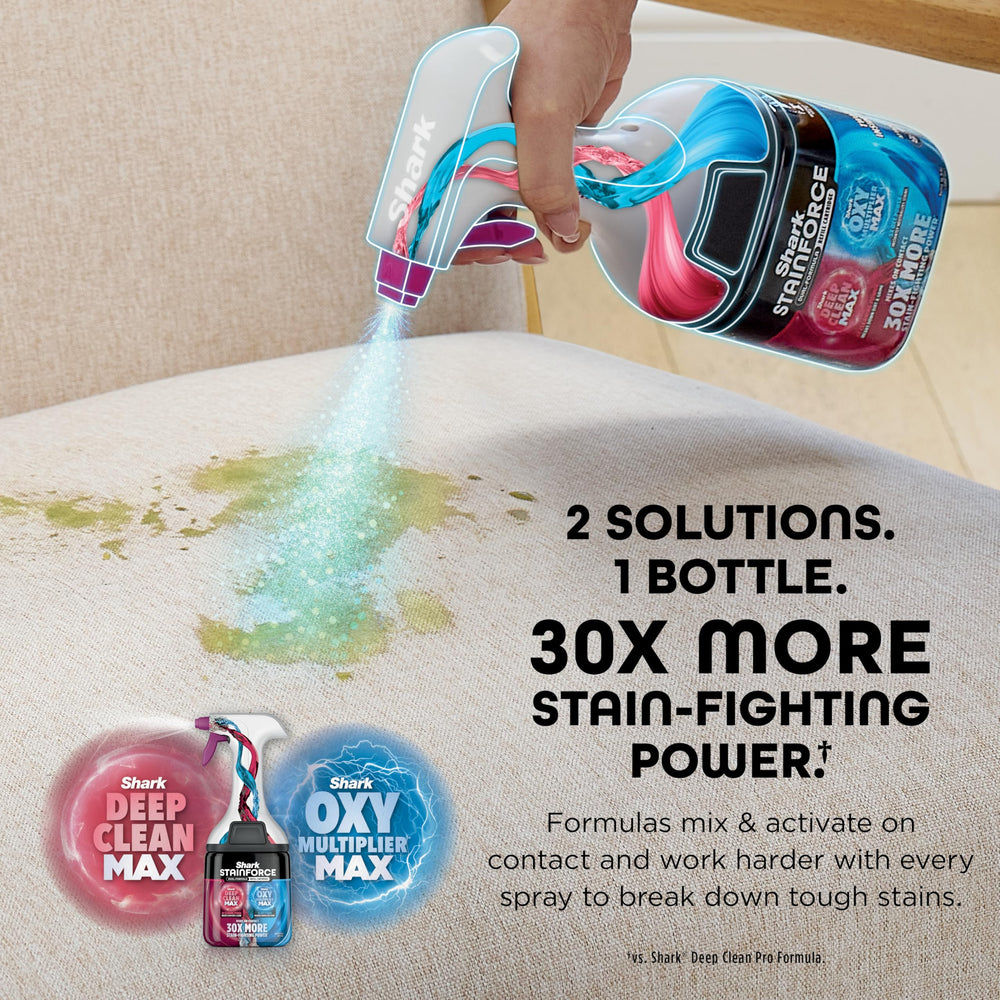 Shark StainForce removing a stain from upholstery showing fast spot-cleaning action