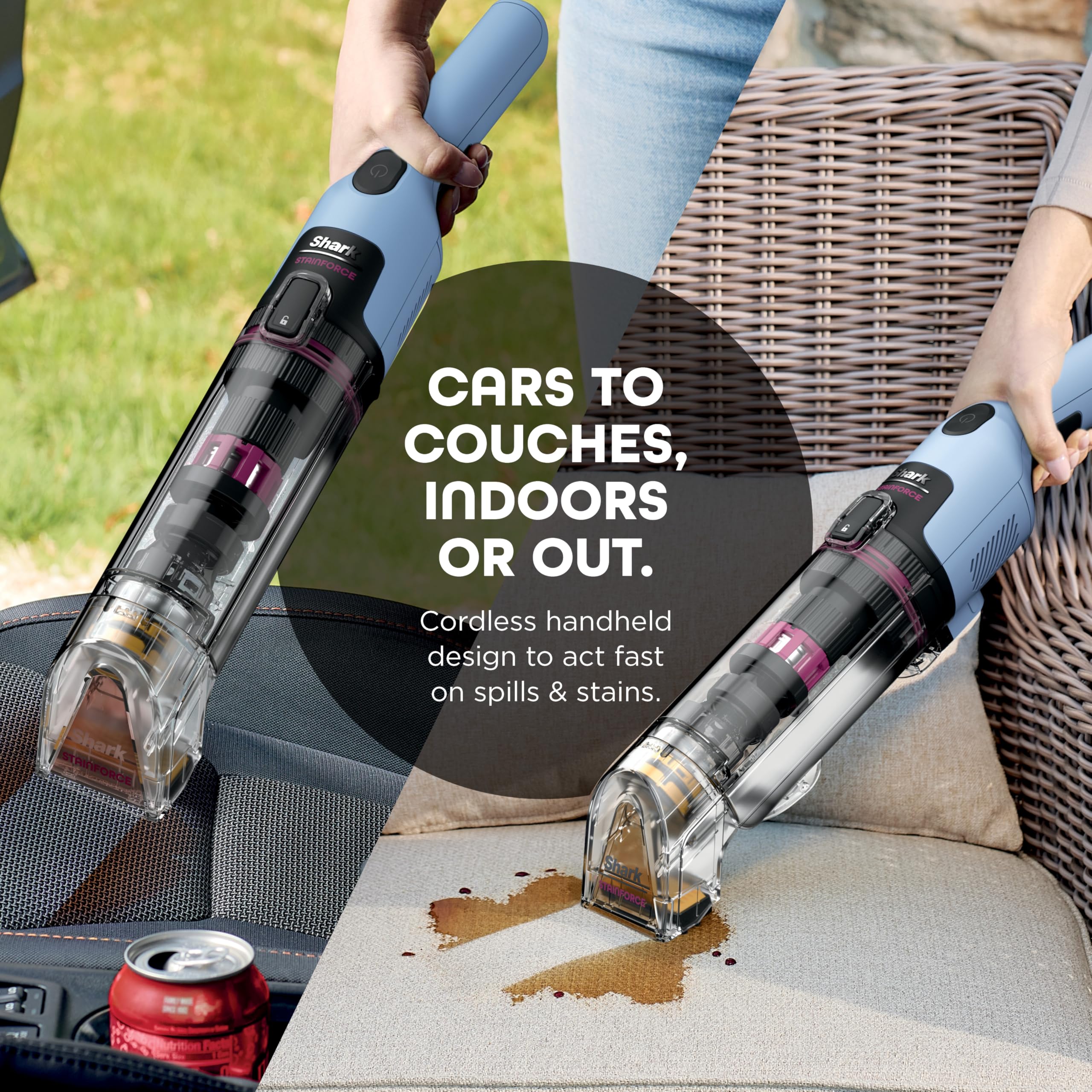 Shark Stain Eliminator Tool cleaning a spot with reversible bristles for targeted stain removal