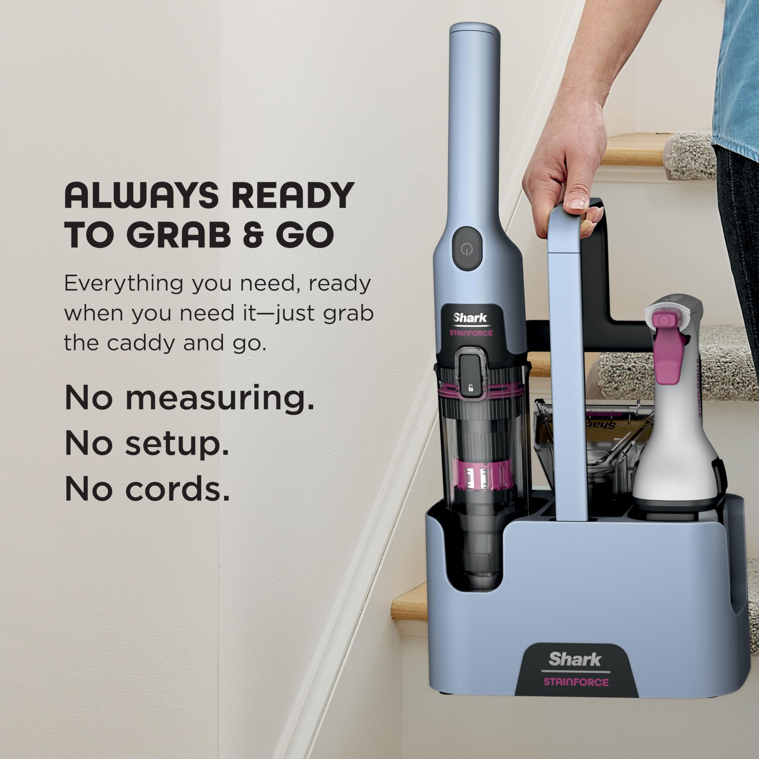 Shark Wide Stain Tool covering a larger upholstery area to speed up cleaning tasks