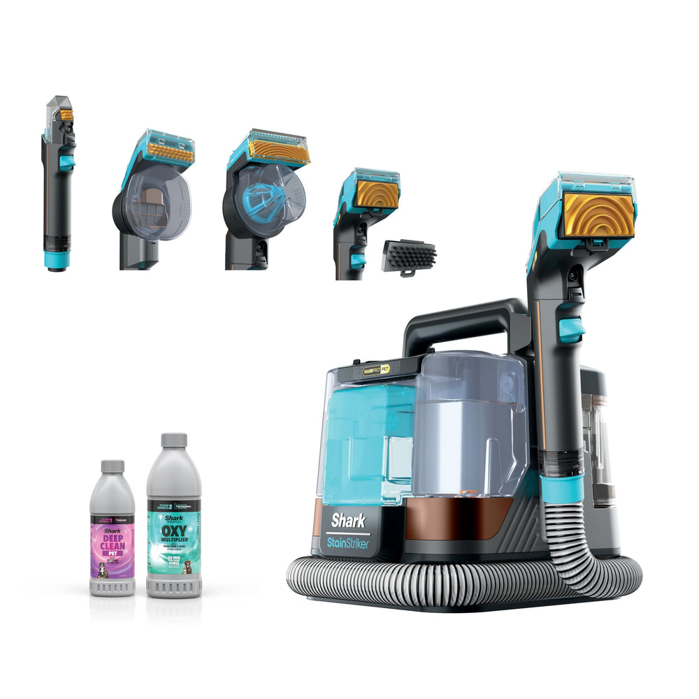 Shark StainStriker HairPro front view showing compact design and controls for easy spot cleaning