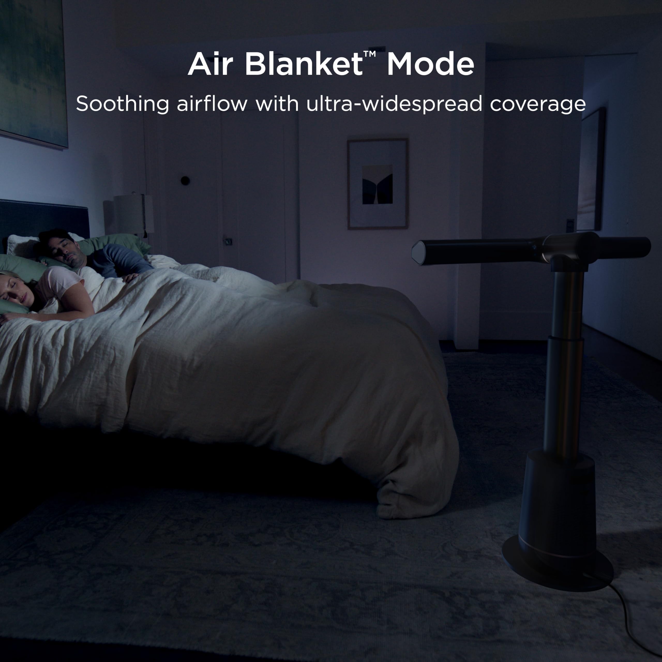 shark TurboBlade horizontal Air Blanket mode showing broad airflow across room