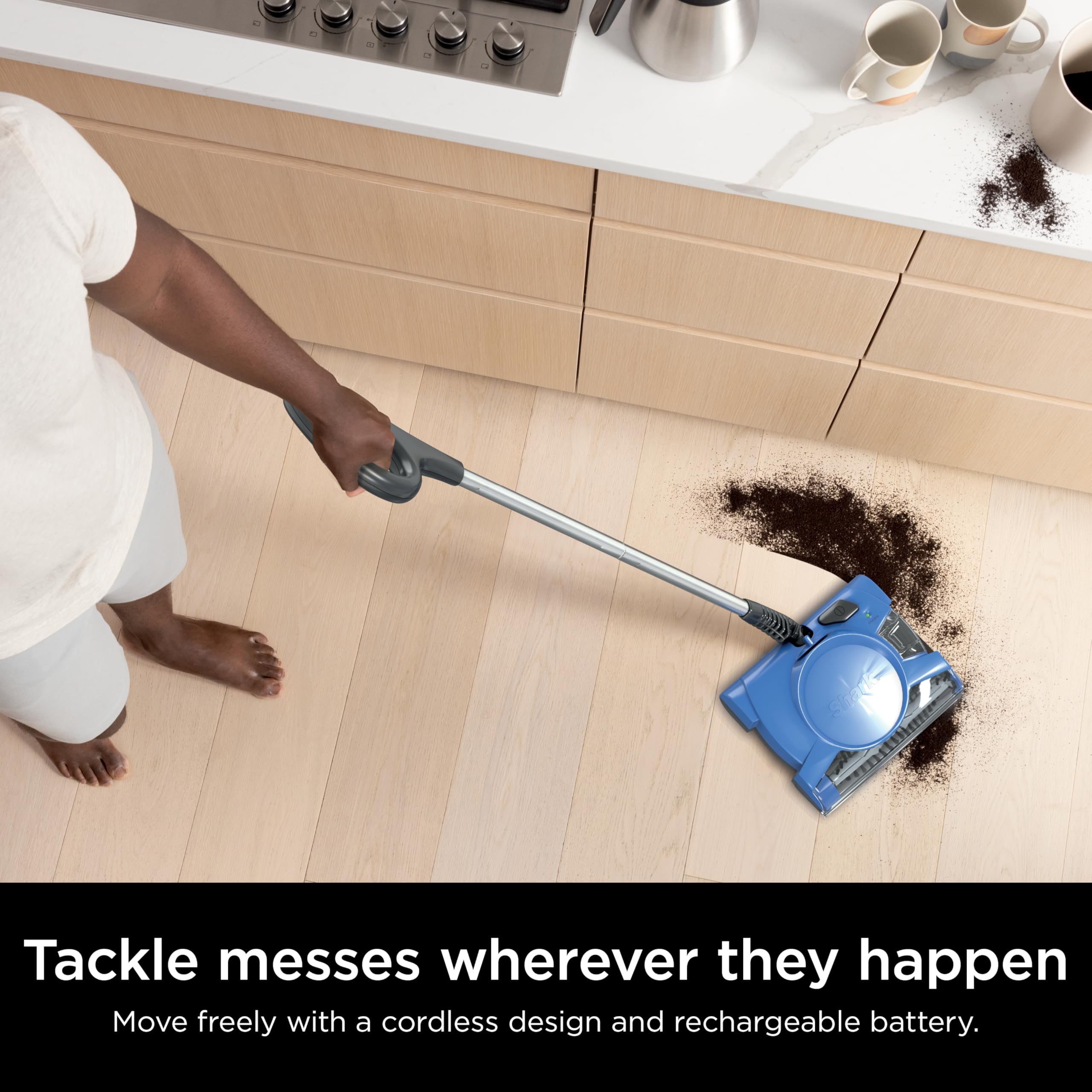 Shark V2700Z picking up pet hair on hardwood to keep floors clear