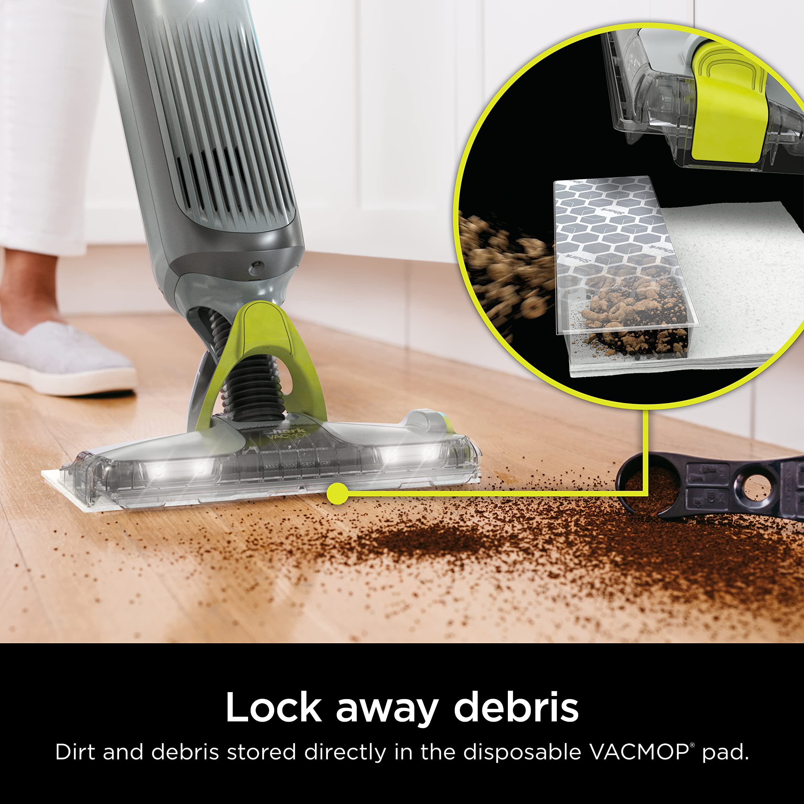 Shark VACMOP pad attached to mop head cleaning a spill quickly