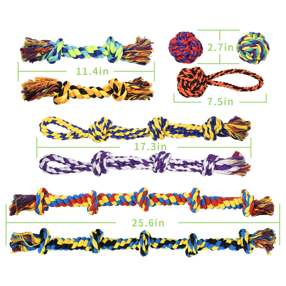 SHARLOVY package contents laid out to show all nine rope toy styles