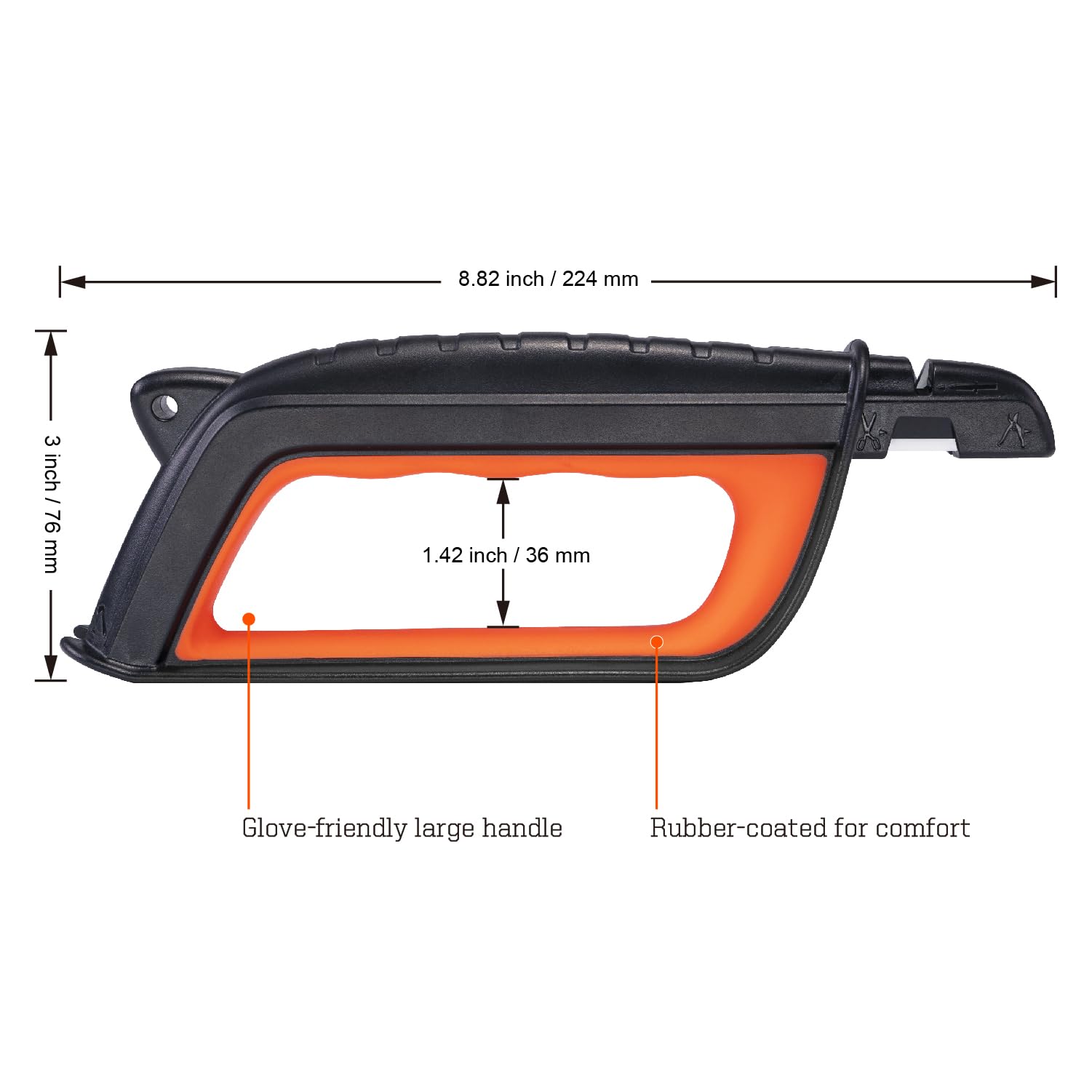 SHARPAL 103N size comparison with gloved hand showing ergonomic grip benefit