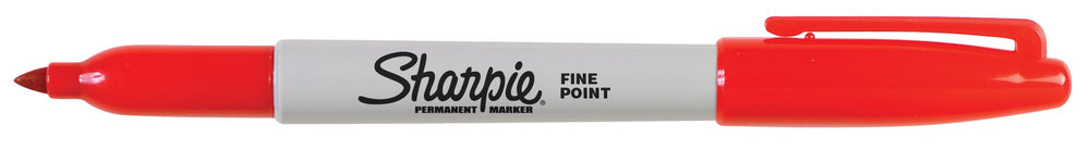 Sharpie fine-tip red writing sample on paper demonstrating bold, clear lines