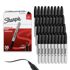 Sharpie front packaging showing 36-count black markers and clear quantity benefit