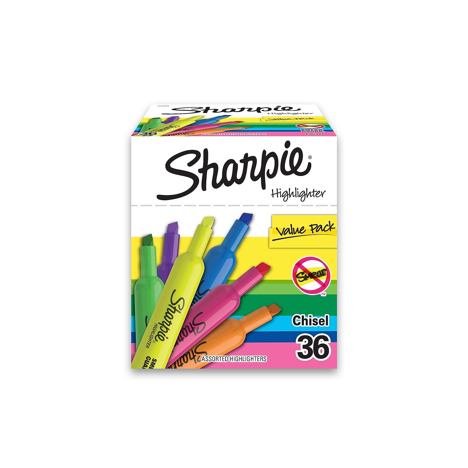 Sharpie front packaging showing 36-count set and color variety for reliable value