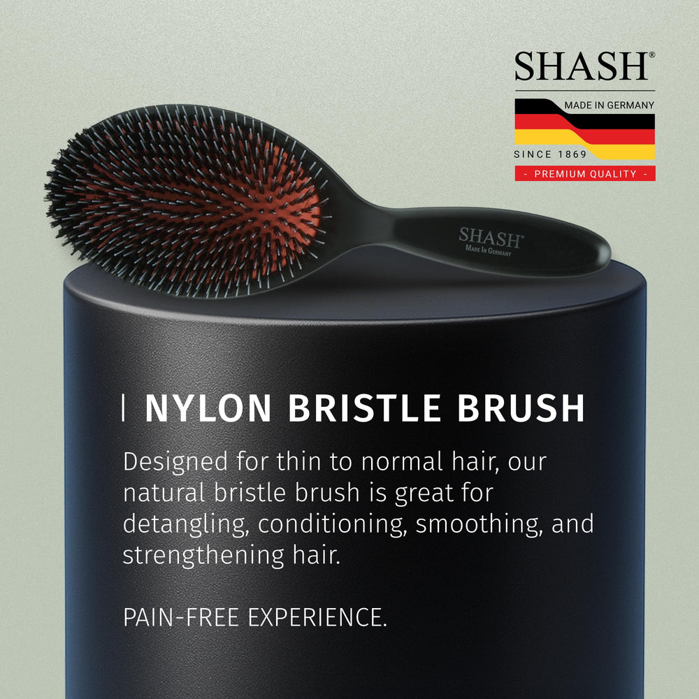 SHASH brush used on damp hair demonstrating gentle detangling and care