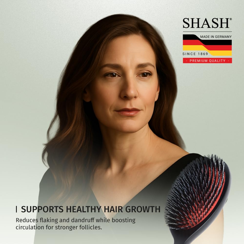 SHASH brush in use on dry hair smoothing texture and reducing frizz