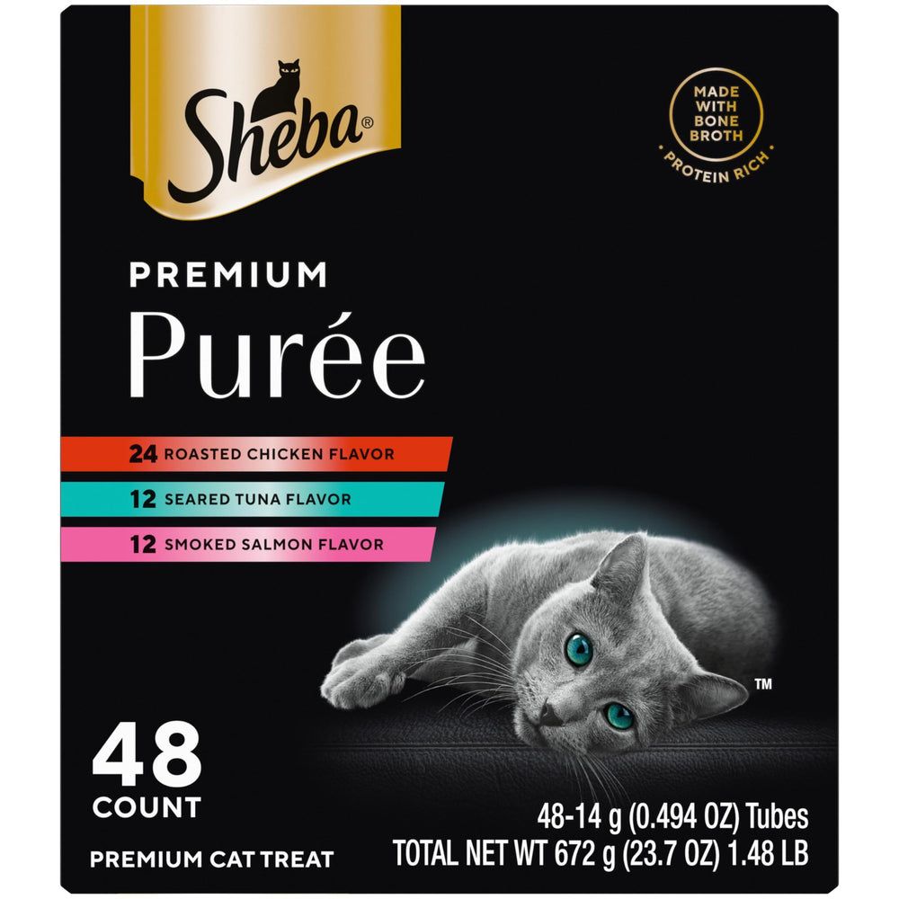Sheba front packaging 48-count showing variety and easy serving benefit