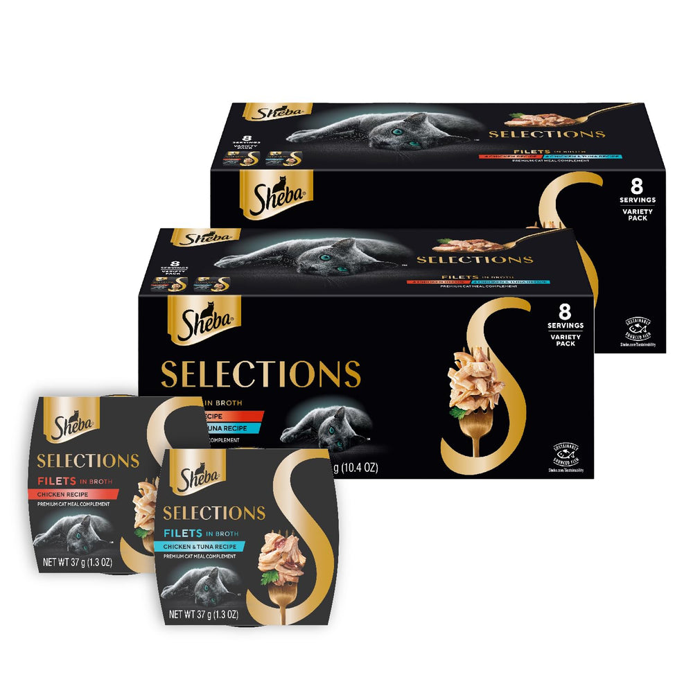 Sheba front packaging showing Selections Filets and benefits