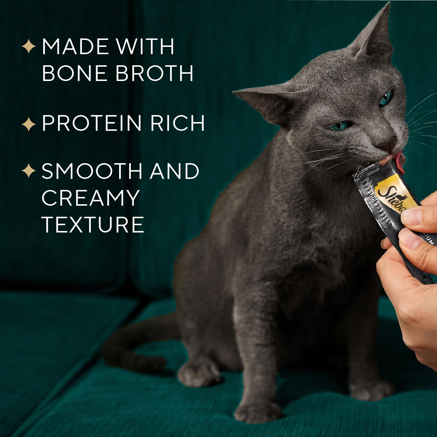 Sheba single tube close-up displaying squeezable tip for mess-free feeding