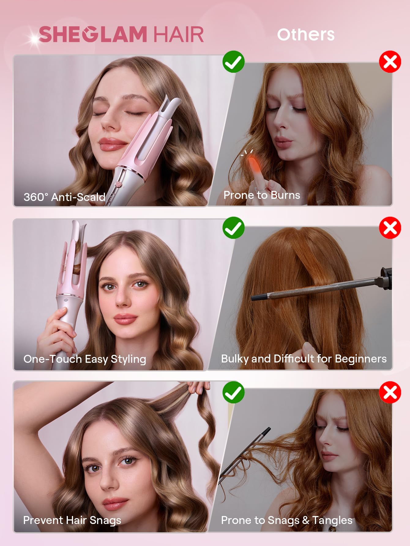 SHEGLAM included heart hair clip shown holding a section for faster styling