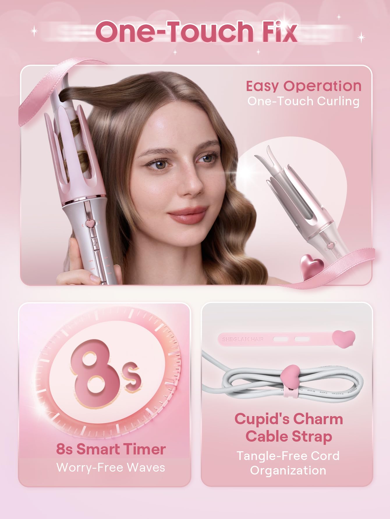 SHEGLAM curler in use creating a 1.25-inch curl for quick salon-style results