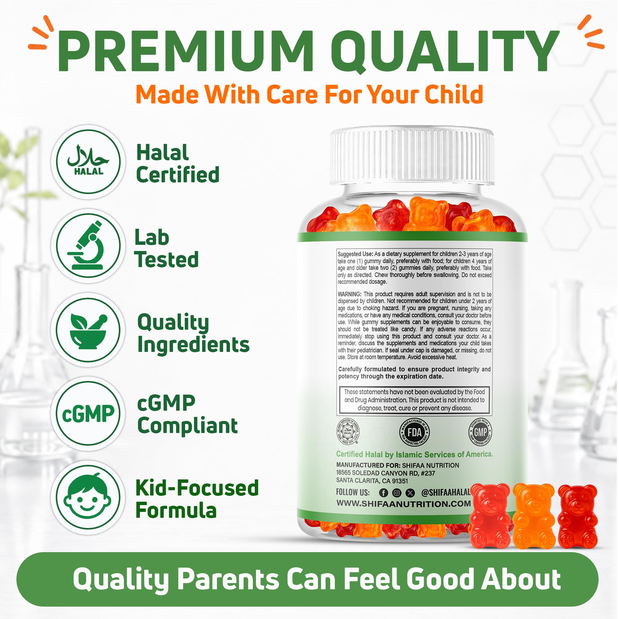 SHIFAA NUTRITION gummy held in hand highlighting non-sticky texture and easy dosing