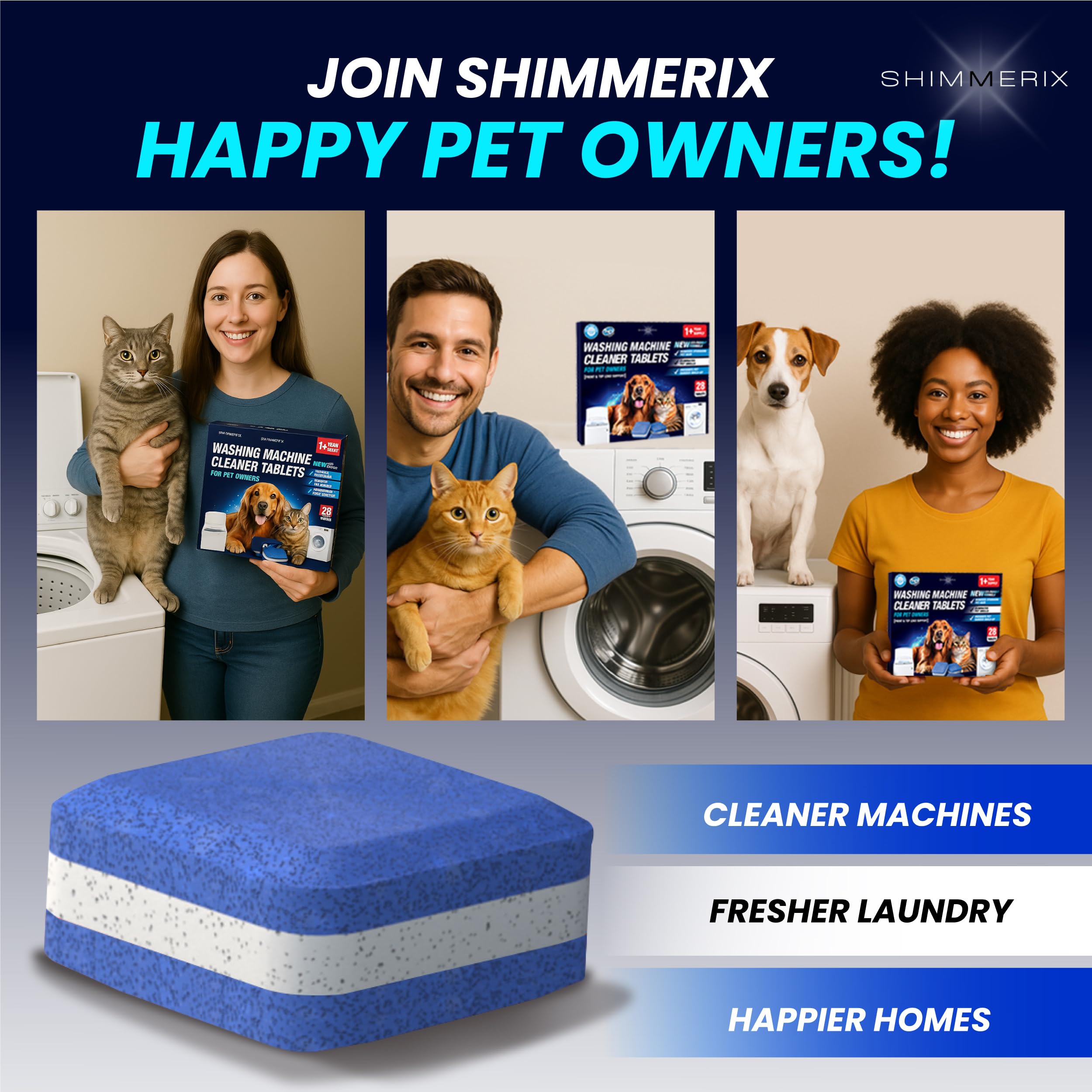 SHIMMERIX product label close-up highlighting safe-for-HE and septic benefits