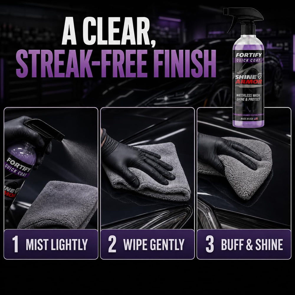 SHINE ARMOR Fortify wiped with microfiber showcasing scratch-free removal