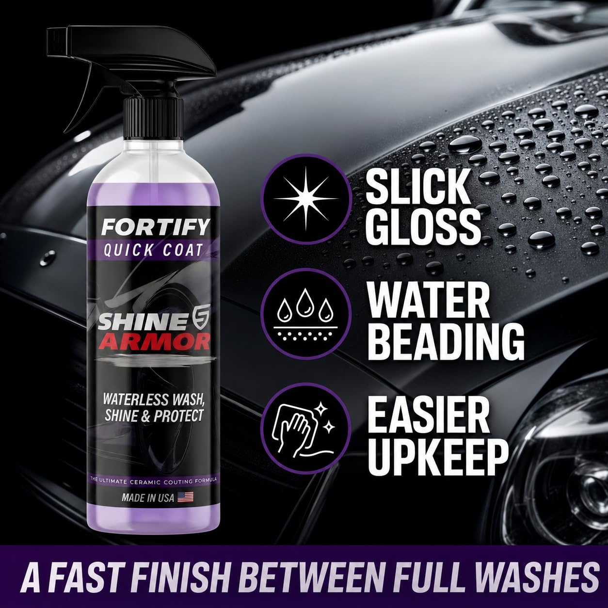 SHINE ARMOR Fortify 16oz bottle next to hand for size and coverage