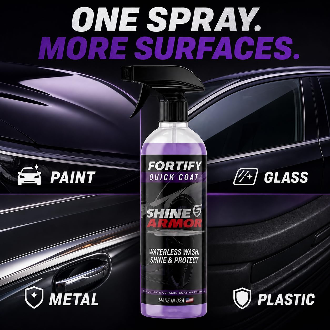 SHINE ARMOR Fortify hydrophobic beads on hood showing water beading
