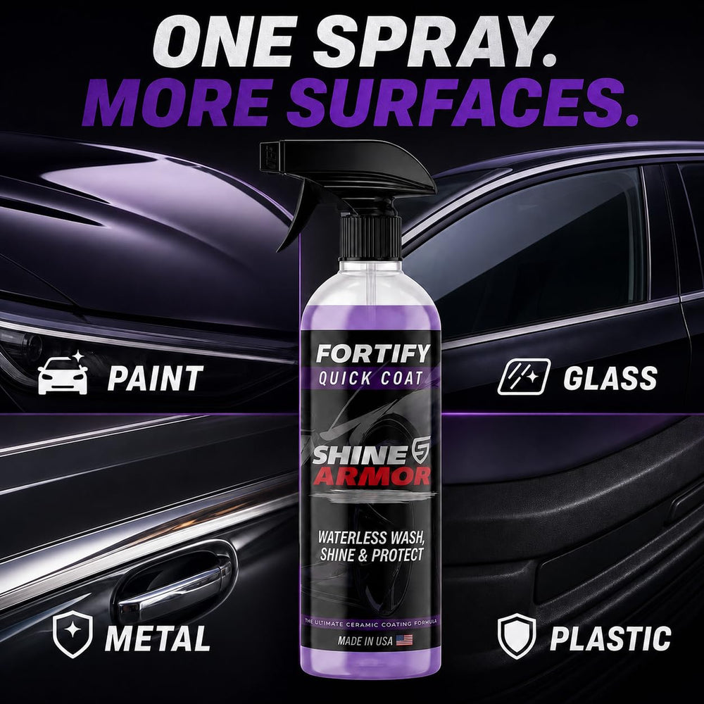 SHINE ARMOR Fortify hydrophobic beads on hood showing water beading