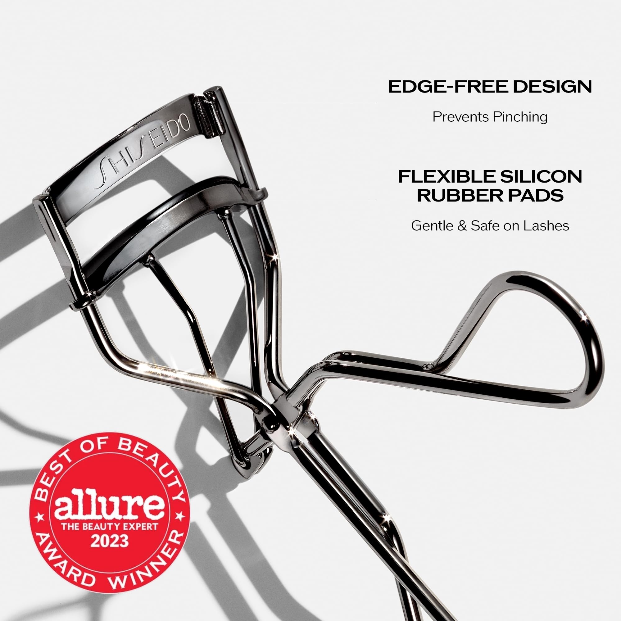 Shiseido eyelash curler close-up of silicone pad for gentle lash protection