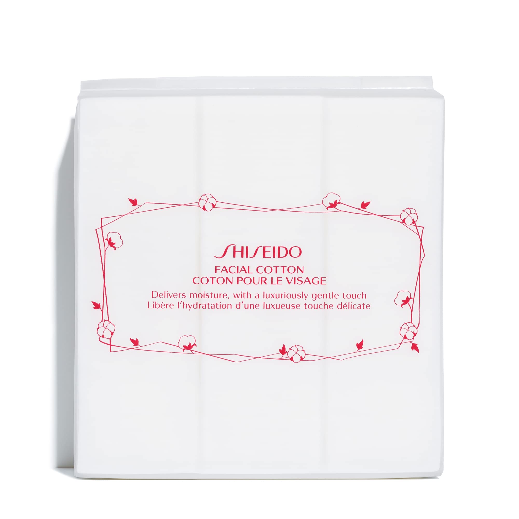 Shiseido front packaging showing 165 cotton pads and convenient storage