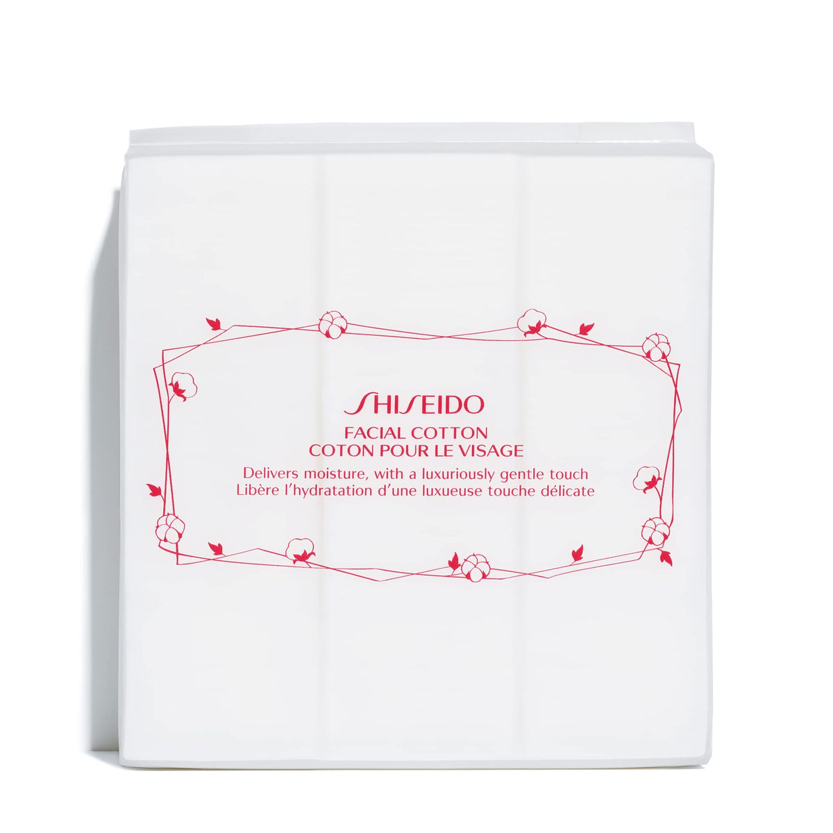 Shiseido front packaging showing 165 cotton pads and convenient storage