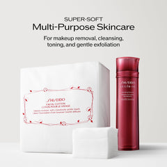 Shiseido cotton pad applying toner on cheek for even product delivery