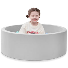 SHJADE foam ball pit front view showing safe padded walls and grey color