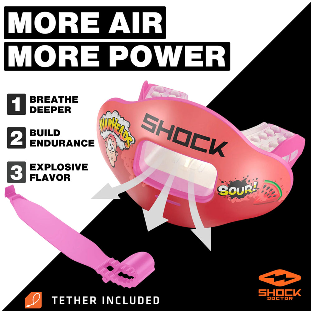 Shock Doctor lip guard close-up displaying full mouth coverage benefit