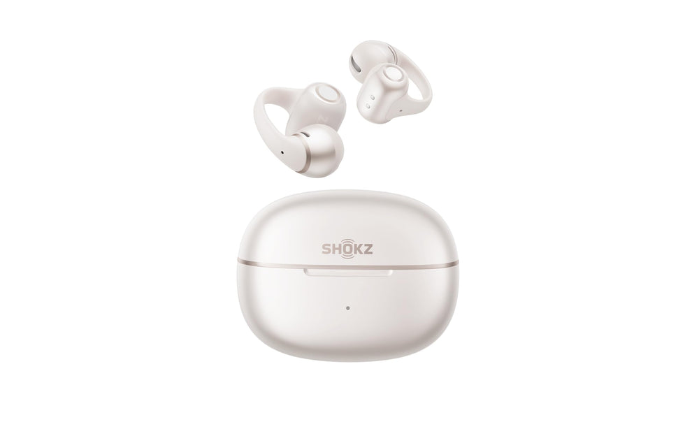 SHOKZ OpenDots 2 front view showing clean white finish and secure clip-on fit