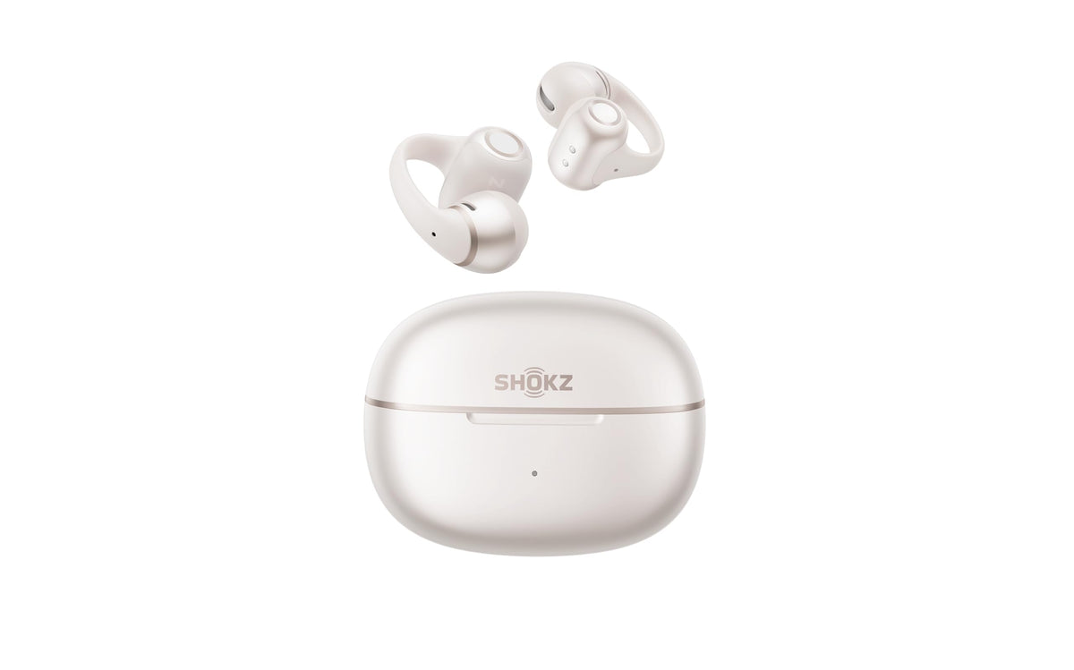 SHOKZ OpenDots 2 front view showing clean white finish and secure clip-on fit