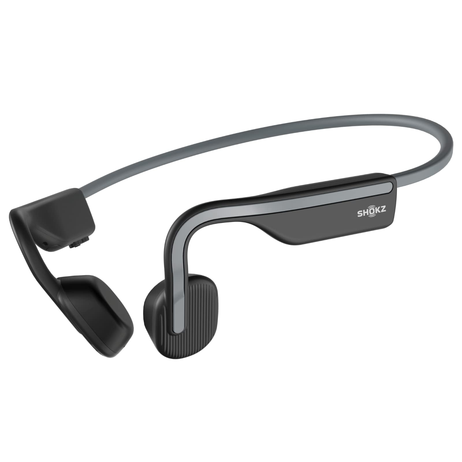 SHOKZ OpenMove front view showing slim grey frame and open-ear comfort