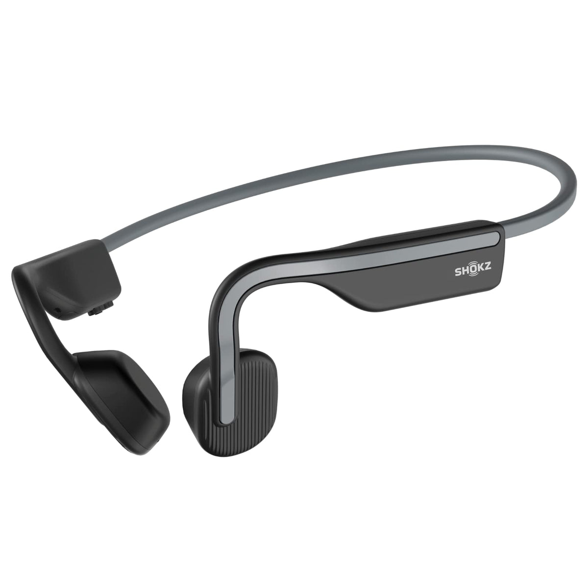 SHOKZ OpenMove front view showing slim grey frame and open-ear comfort