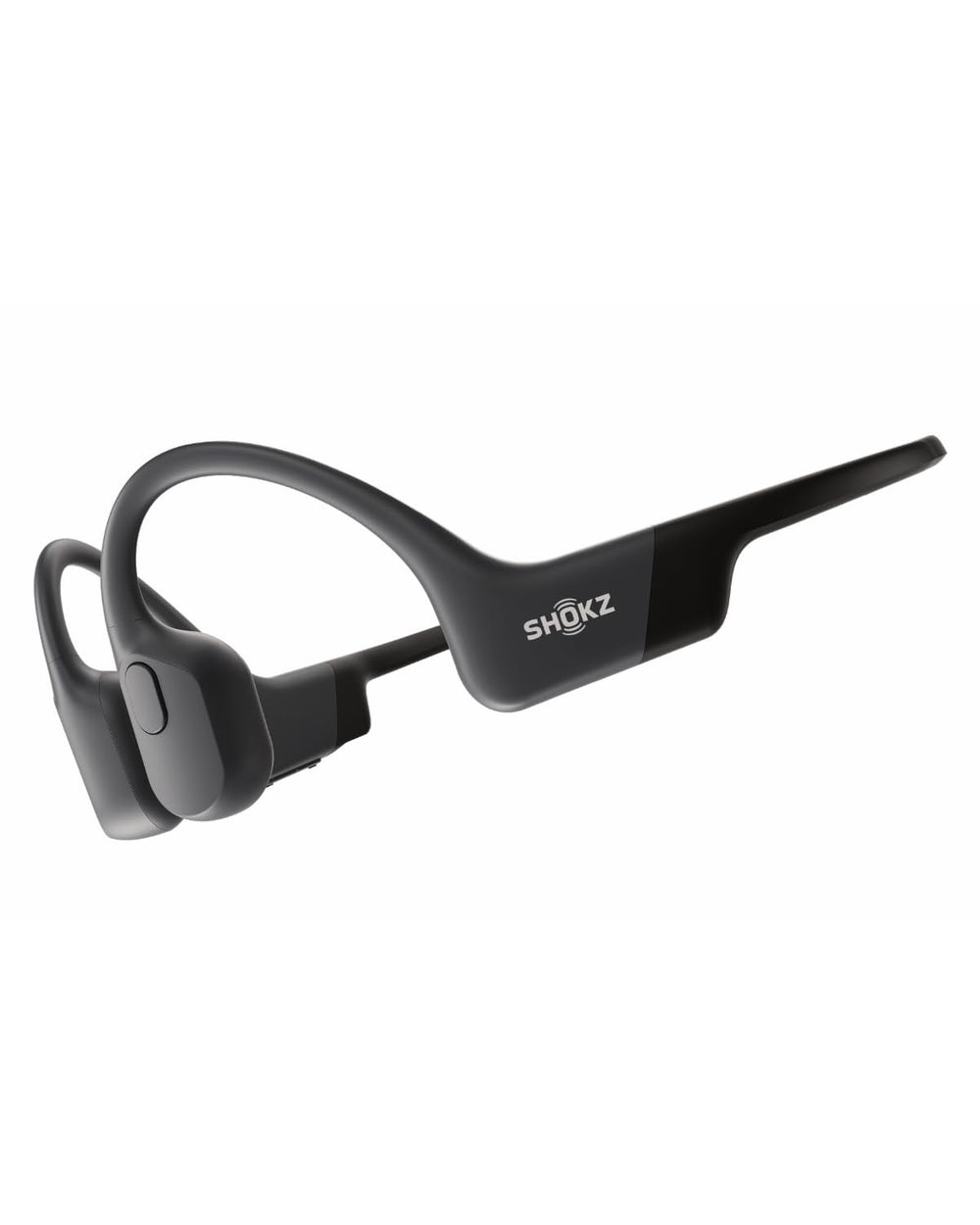 SHOKZ OpenRun front view showing sleek open-ear frame and comfortable fit