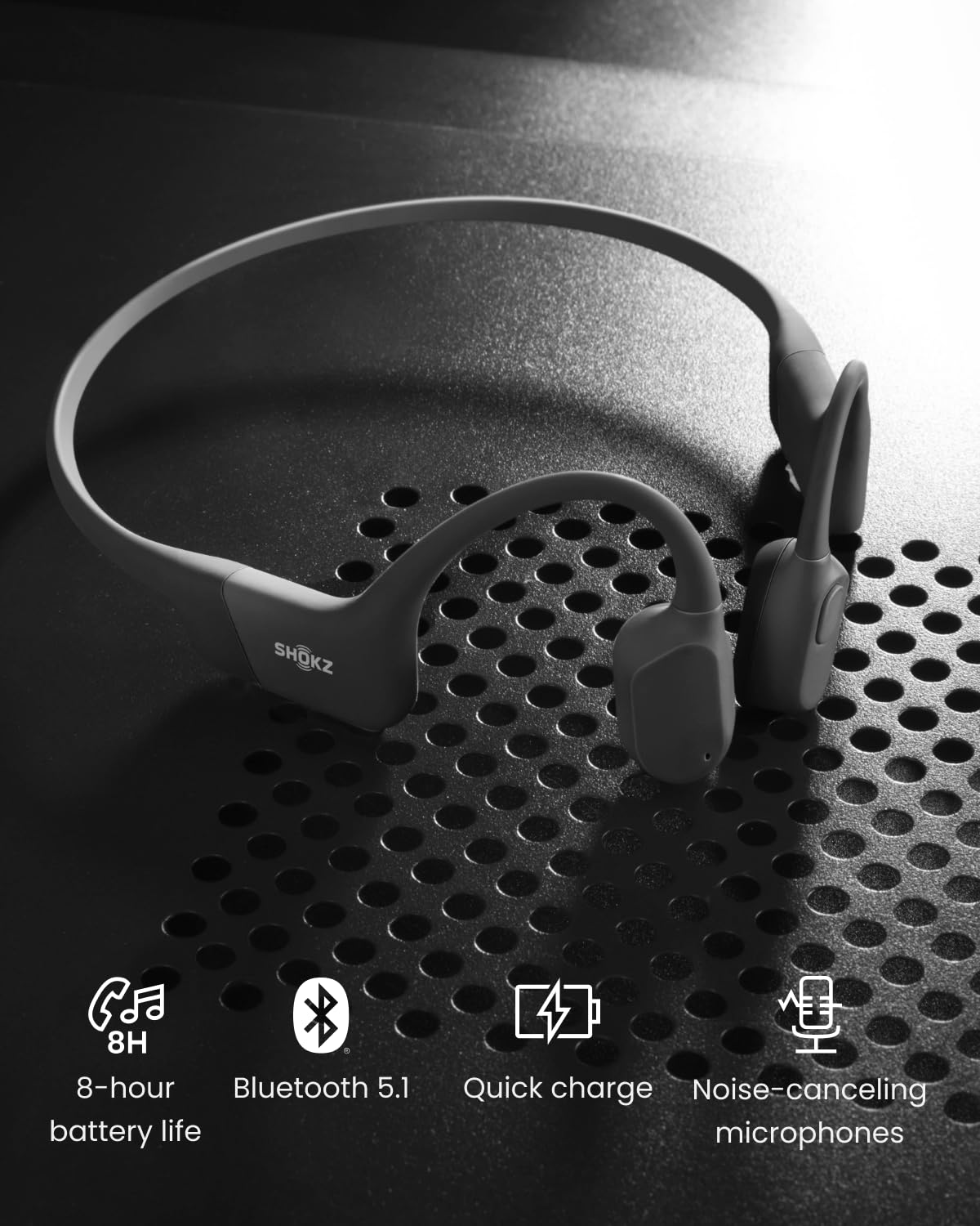 SHOKZ OpenRun worn by runner at sunrise conveying situational awareness benefit