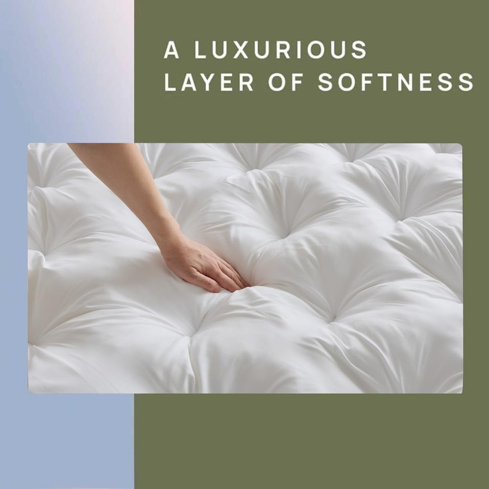 SHOUREN topper styled on queen bed showing improved sleep comfort