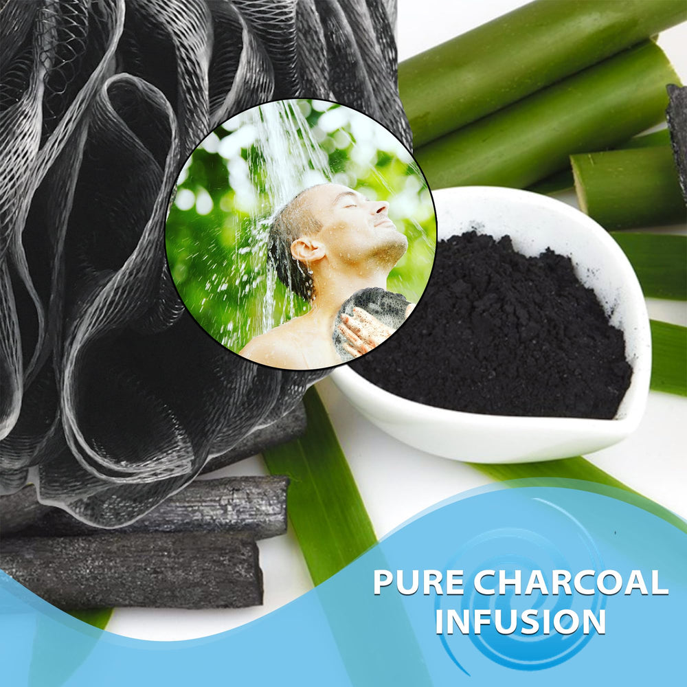 Shower Bouquet loofah in shower producing rich suds with body wash