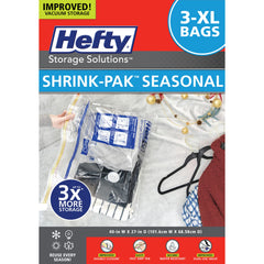 Shrink-Pak front packaging shows three XL vacuum bags and benefits storage