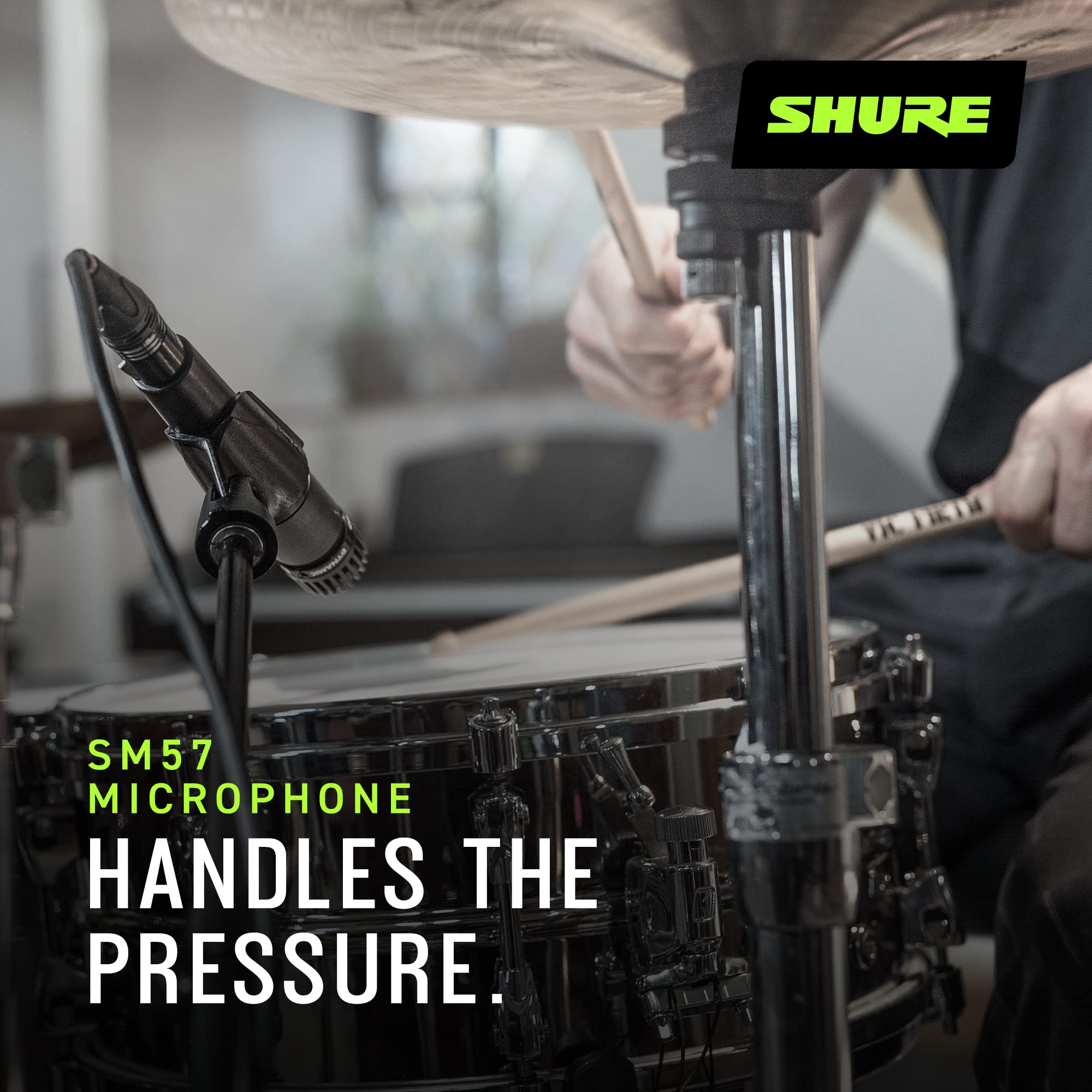 Shure SM57 Pro mounted on mic stand demonstrating easy setup and stage readiness